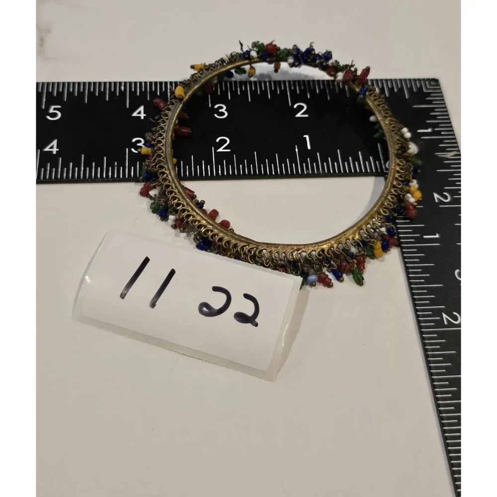 Boho Colorful Beaded Fringe Bangle Bracelet Brass Seed Bead Dangle Festival READ